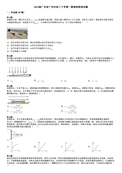 2024届广东省广州市高三下学期一模理综物理试题