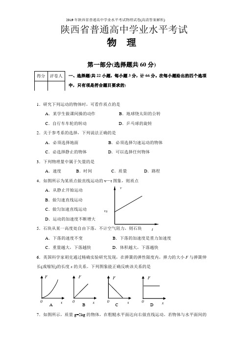 2019年陕西省普通高中学业水平考试物理试卷(高清答案解析)