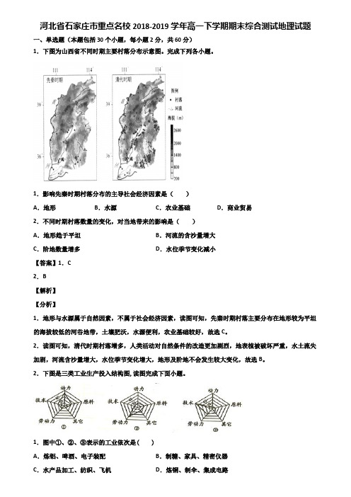 河北省石家庄市重点名校2018-2019学年高一下学期期末综合测试地理试题含解析