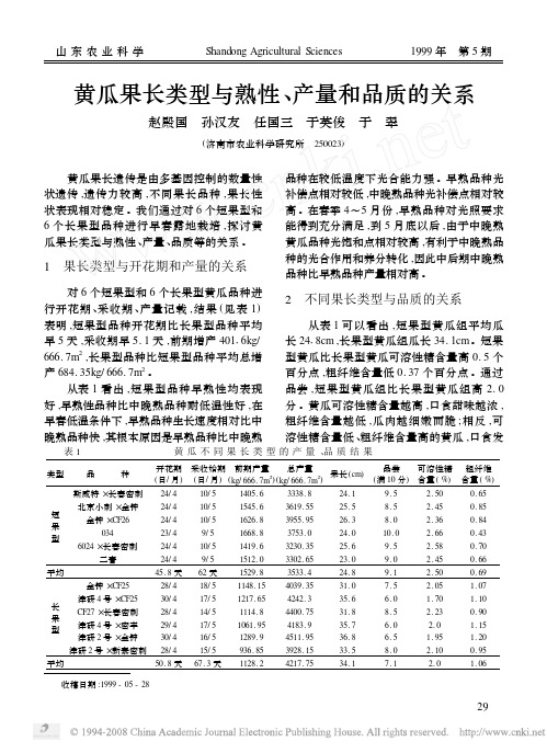 黄瓜果长类型与熟性_产量和品质的关系