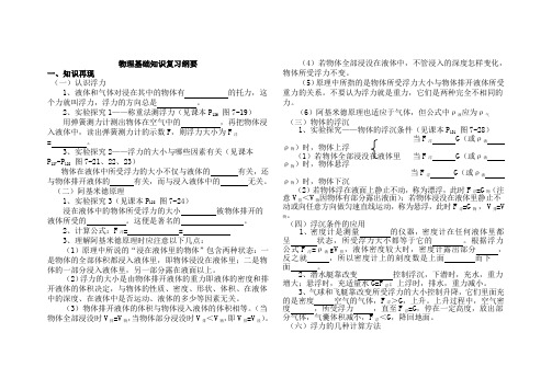 沪科版7、8、9章物理基础知识复习纲要