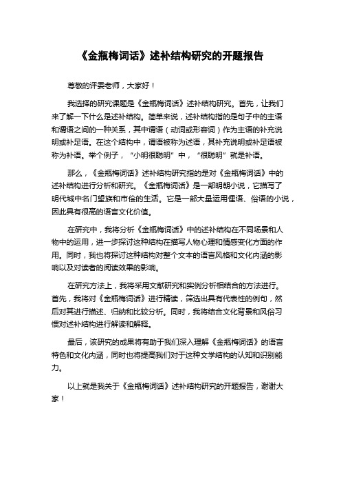 《金瓶梅词话》述补结构研究的开题报告