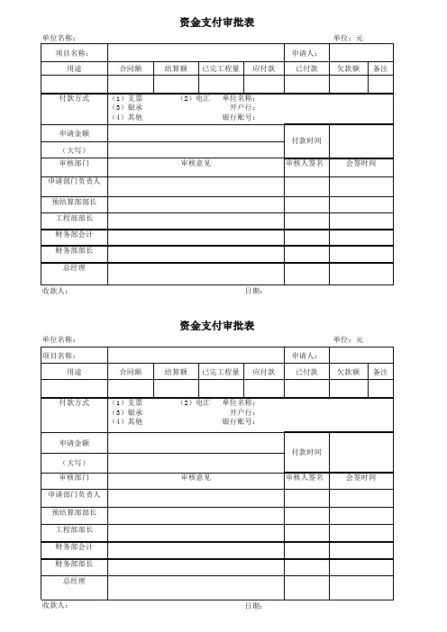 资金支付审批表