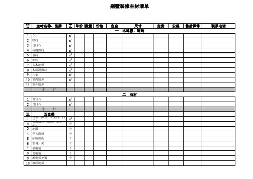 别墅装修主材清单