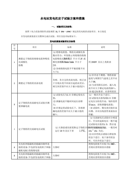 水电站发电机试验方案和措施