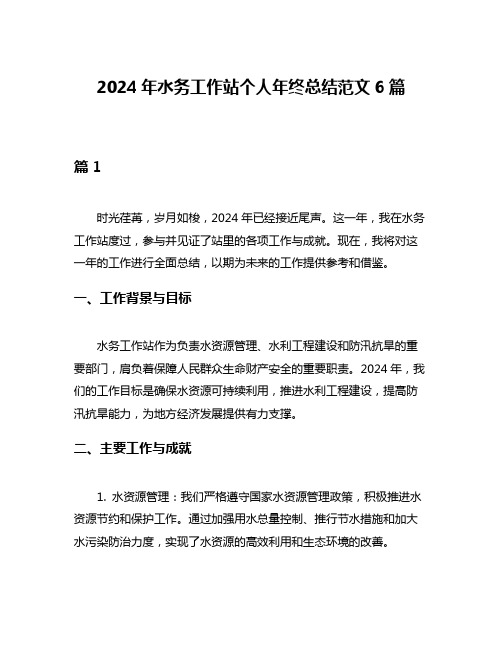 2024年水务工作站个人年终总结范文6篇