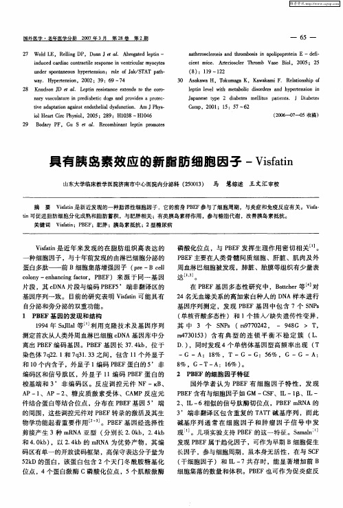 具有胰岛素效应的新脂肪细胞因子-Visfatin