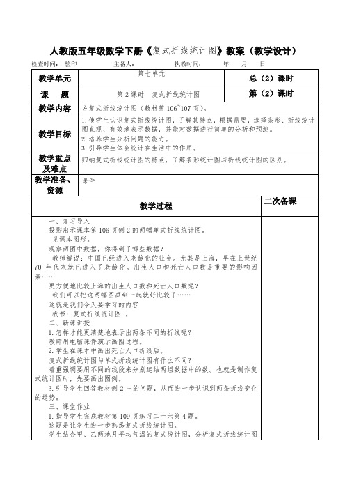 人教版五年级数学下册《复式折线统计图》教案(教学设计)