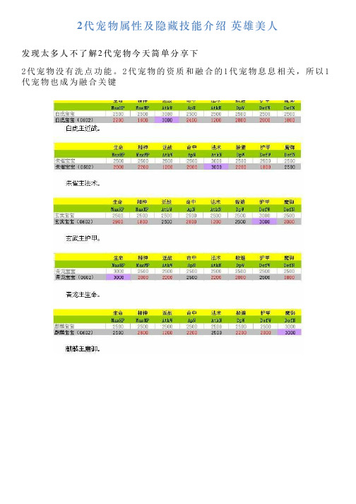 2代宠物属性及隐藏技能介绍英雄美人