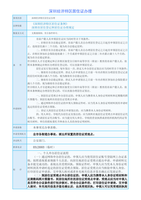 深圳 居住证 办理条例