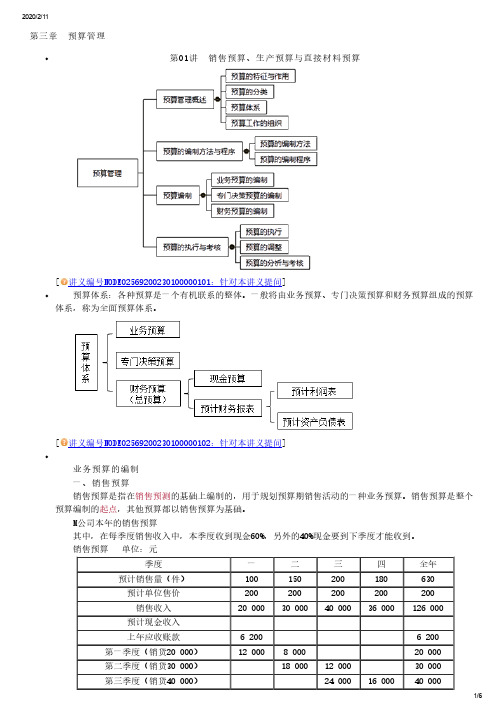 [2020中级会计师][财务管理][知识点汇总][精华版]第三章预算管理