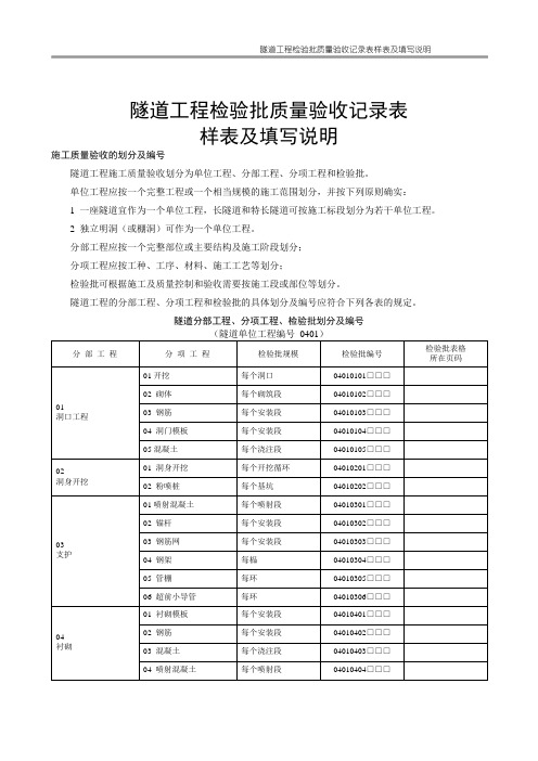 隧道工程检验批质量验收记录表样表及填写说明