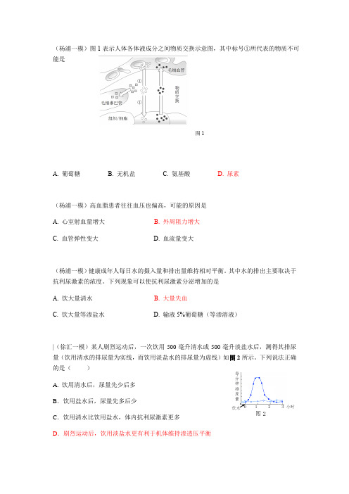 沪科版一模选择题专项训练 内环境和稳态