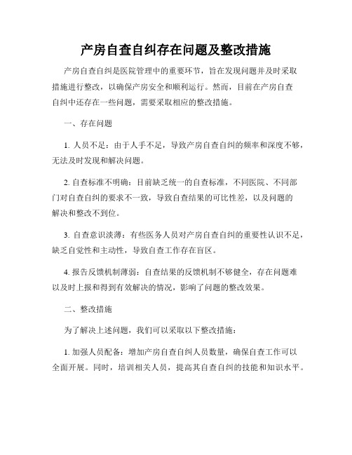 产房自查自纠存在问题及整改措施