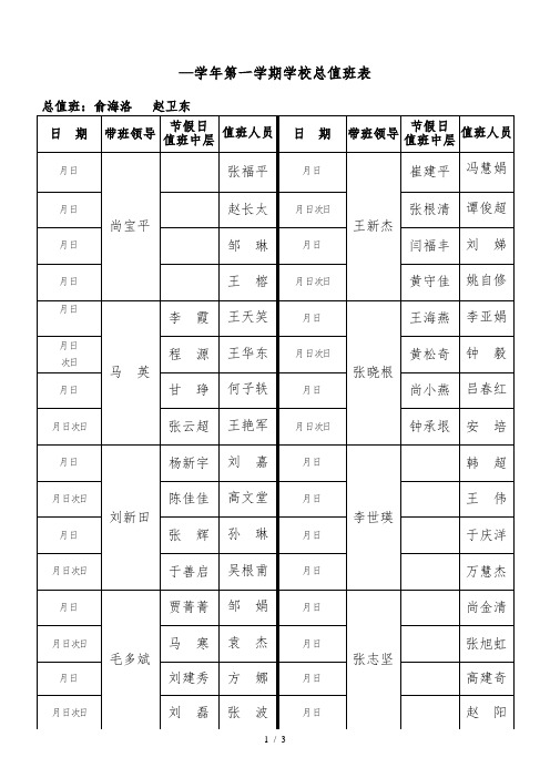 2018—2019学年第一学期学校总值班表