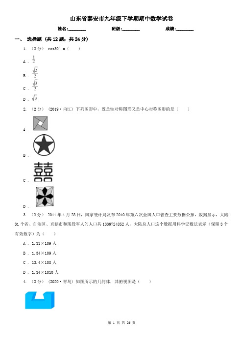 山东省泰安市九年级下学期期中数学试卷