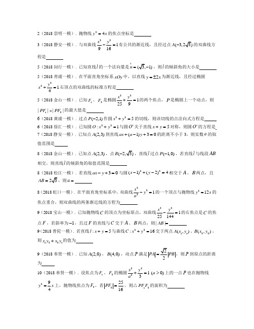 (完整word)2018学年上海高三数学一模分类汇编——解析几何,推荐文档