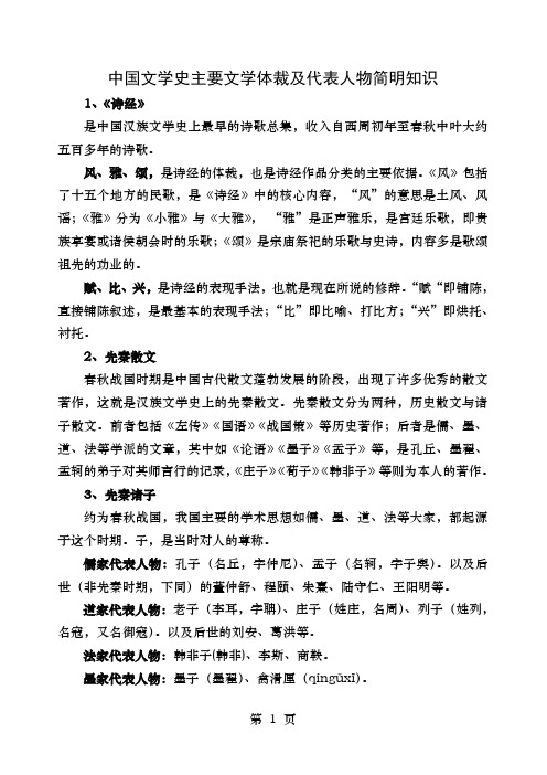 中国文学史主要文学体裁及代表人物简明知识