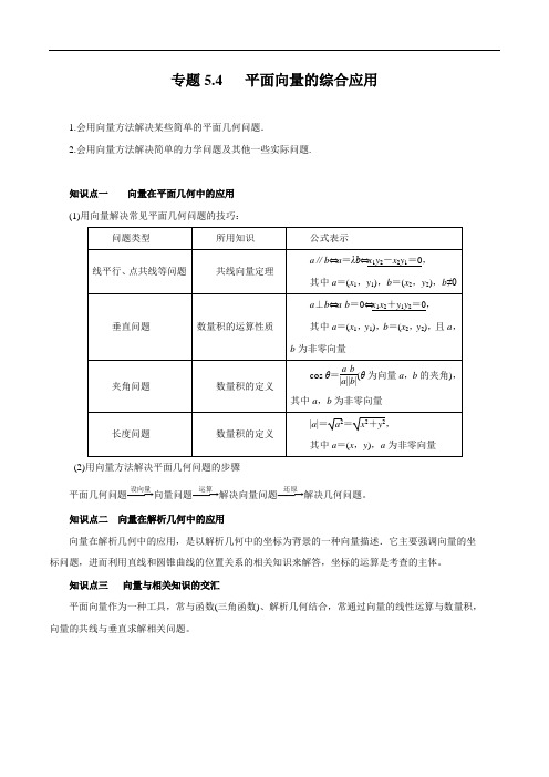 专题5.4 平面向量的综合应用(讲)(原卷版)