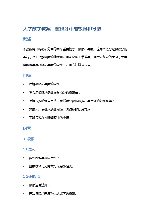 大学数学教案：微积分中的极限和导数