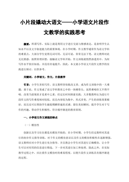 小片段撬动大语文——小学语文片段作文教学的实践思考