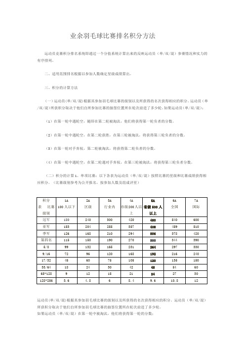 业余羽毛球比赛排名积分方法