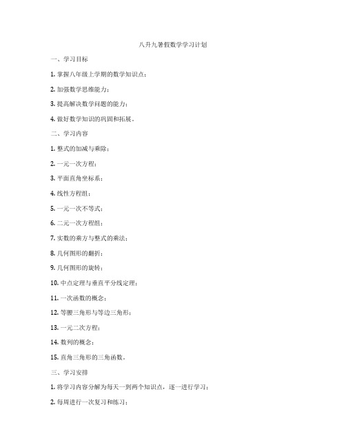 八升九暑假数学学习计划