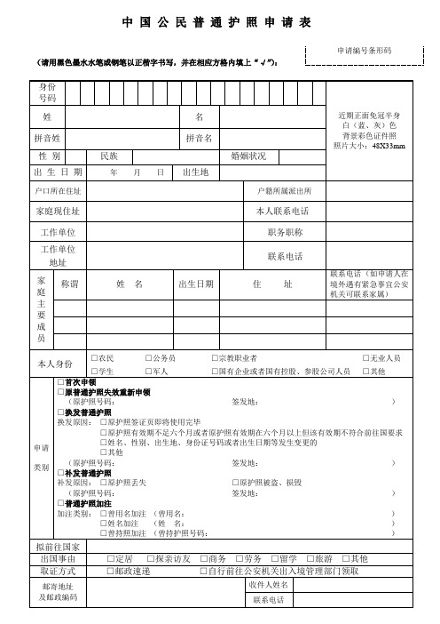 中国公民因私出国申请表