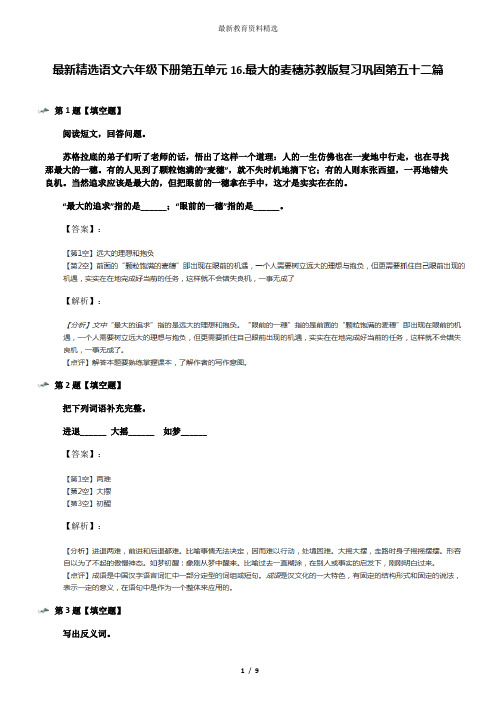 最新精选语文六年级下册第五单元16.最大的麦穗苏教版复习巩固第五十二篇