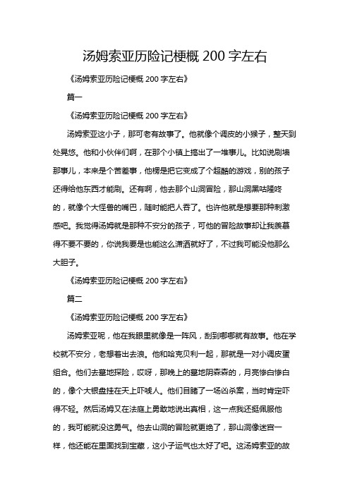 汤姆索亚历险记梗概200字左右