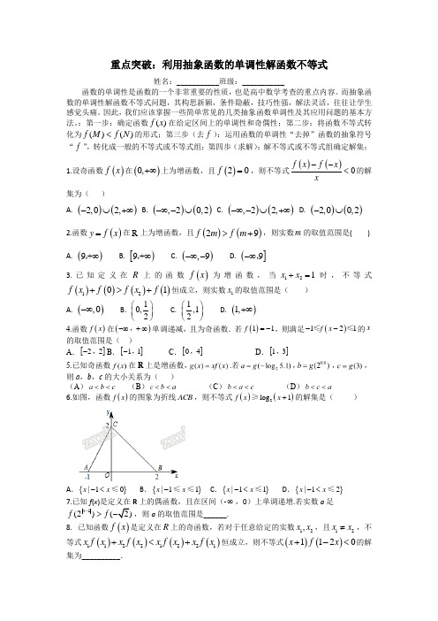 重点突破24：利用抽象函数的单调性解函数不等式