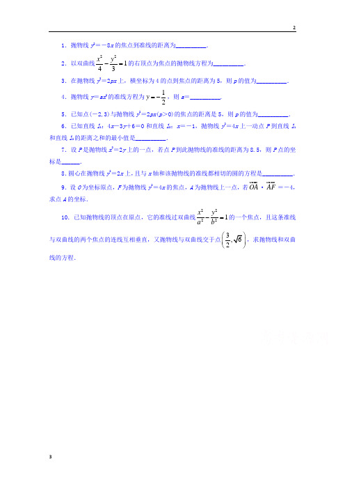 苏教版2019年高二数学选修2-1同步课堂精练:2.4.1 抛物线的标准方程 Word版含答案