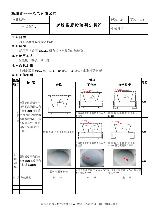 封胶检验判定标准