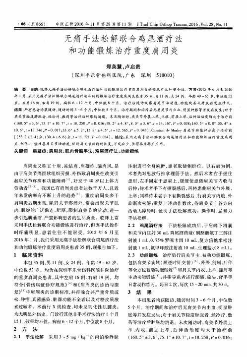 无痛手法松解联合鸡尾酒疗法和功能锻炼治疗重度肩周炎