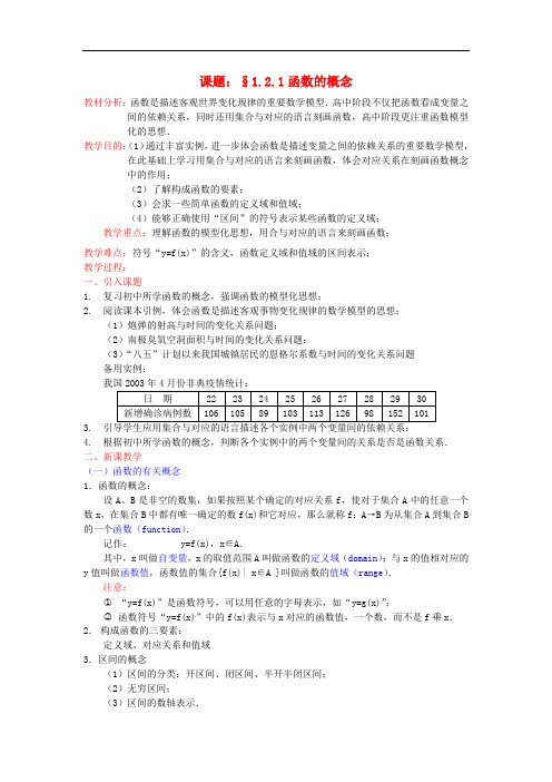 高中数学 1.2.1函数的概念教案 新人教A版必修1