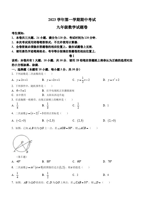 浙江省丽水市龙泉市2023-2024学年九年级上学期期中数学试题(含答案)