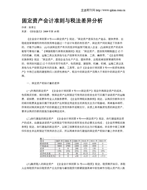 固定资产会计准则与税法差异分析