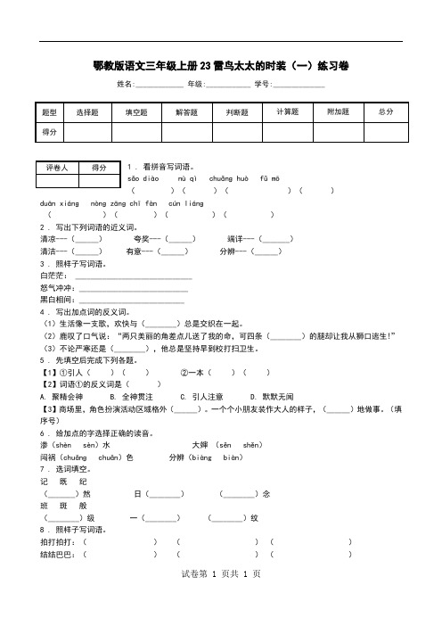 鄂教版语文三年级上册23雷鸟太太的时装(一)练习卷.doc