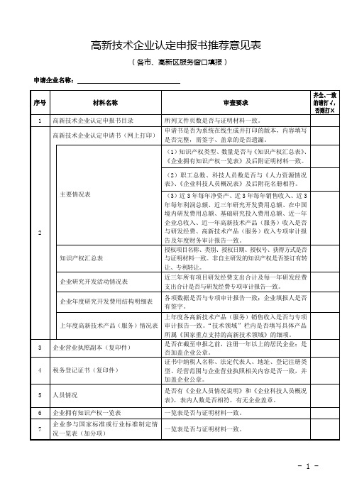 高新技术企业认定申报书推荐意见表