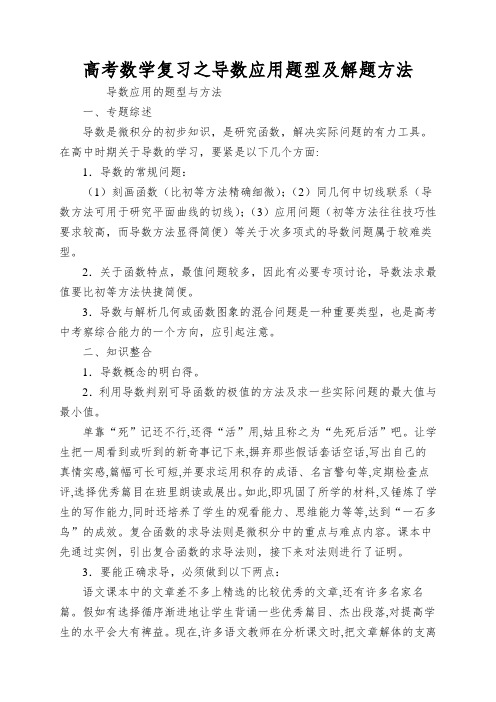 高考数学复习之导数应用题型及解题方法