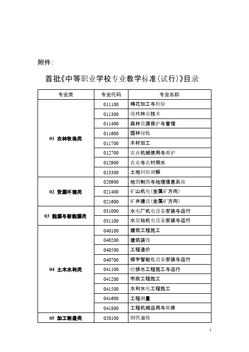 中等职业学校专业教学标准试行