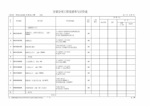 全套12米宽市政道路工程工程量清单编制及项目特征描述编制范本