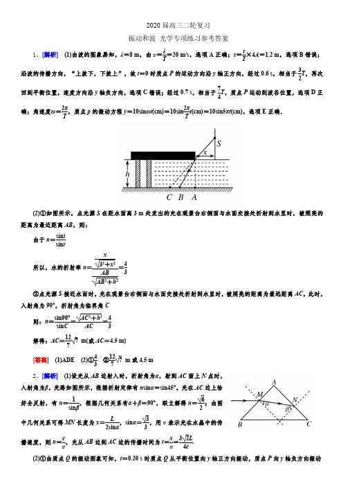 2020届高三二轮复习振动和波 光学专项练习参考答案