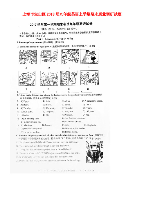 上海市宝山区九年级英语上学期期末质量调研试题(扫描版,无答案)(new)