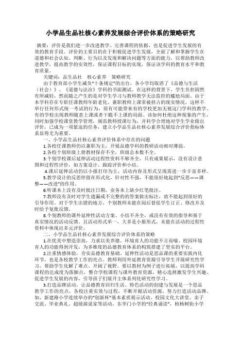 小学品生品社核心素养发展综合评价体系的策略研究