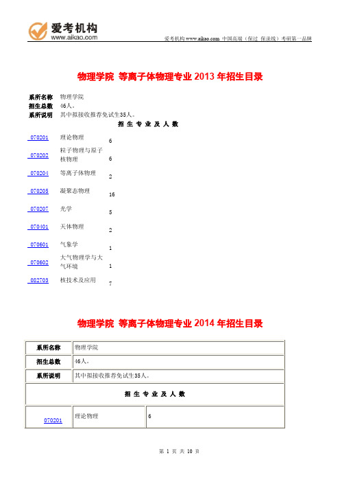 2015北京大学等离子体物理专业考研 招生人数 参考书 报录比 复试分数线 考研真题 考研经验 招生简章