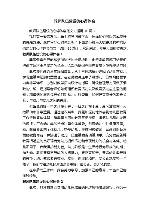 教师队伍建设的心得体会范文（通用16篇）