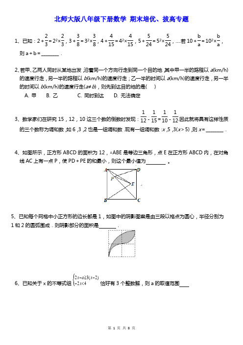 北师大版八年级下册数学 期末培优、拔高 能力提升专题