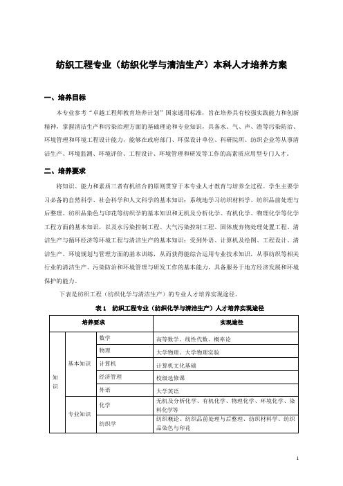 2020级纺织工程(纺织化学与清洁生产)专业本科人才培养方案