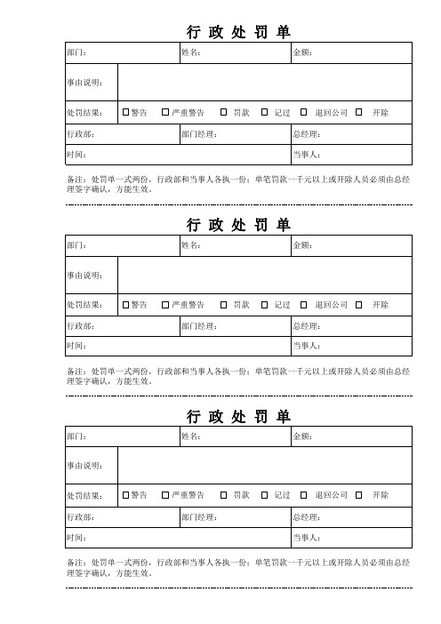 公司行政处罚单